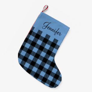Petite Chaussette De Noël Nom de motif carreaux bleu moderne