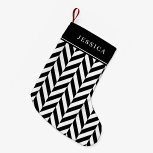 Petite Chaussette De Noël Nom de motif de rayures élégantes noir et blanc