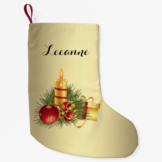 Petite Chaussette De Noël Nom de Noël doré (Devant)