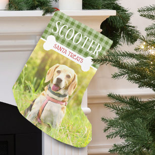 Petite Chaussette De Noël Nom de photo à carreaux de chien amusant personnal