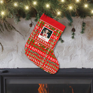 Petite Chaussette De Noël Nom de photo rouge rétro festif