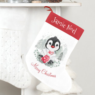 Petite Chaussette De Noël Nom de pingouin mignon Red Kids Christmas Stocking