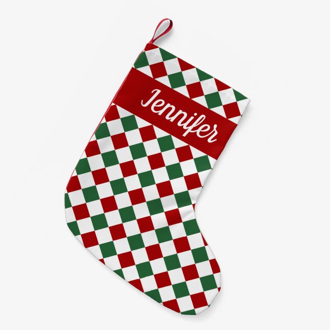 Petite Chaussette De Noël Nom de script Vérifications Rouges Et Vertes Festi (Devant (Accrochage))