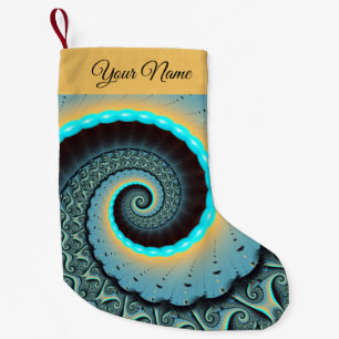 Petite Chaussette De Noël Nom de spirale fractale abstraite bleu turquoise o