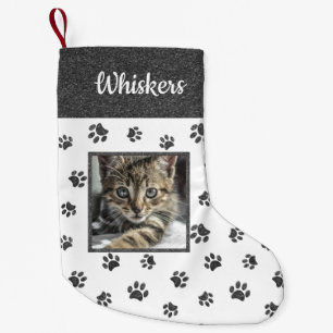Petite Chaussette De Noël Nom du chat mignon Photo Parties scintillant argen