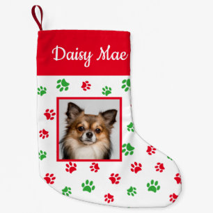Petite Chaussette De Noël Nom du chien coudu Photo Empreintes de pattes roug