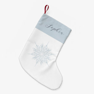 Petite Chaussette De Noël Nom du flocon de neige bleu glacé élégant