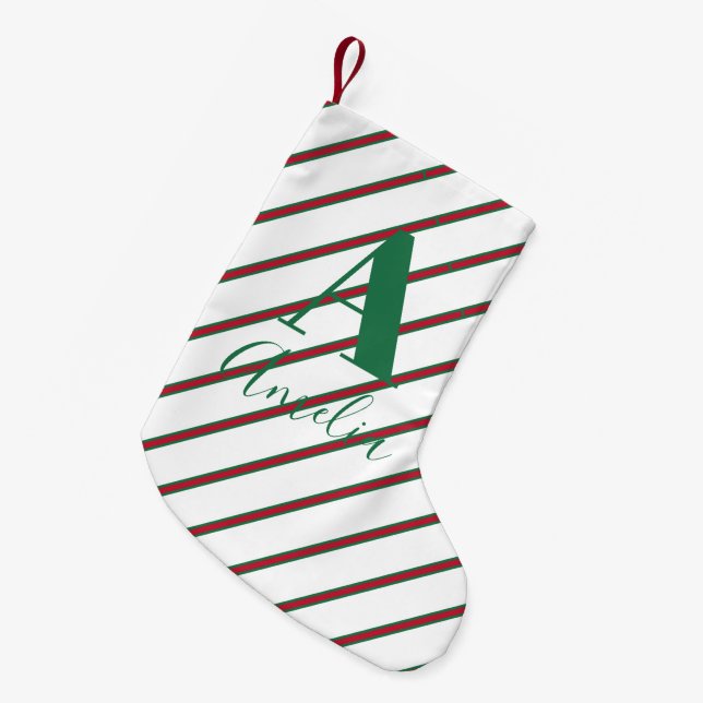 Petite Chaussette De Noël Nom du monogramme Vert et Rouge (Devant (Accrochage))