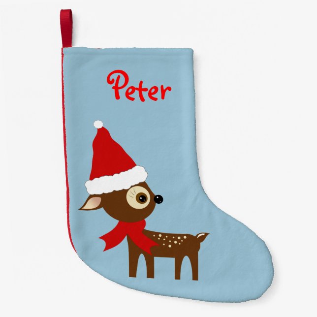 Petite Chaussette De Noël Nom du renne mignon Boutique de Noël personnalisée (Devant)