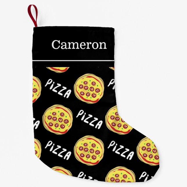 Petite Chaussette De Noël Nom fait sur commande du motif | de pizza (Devant)