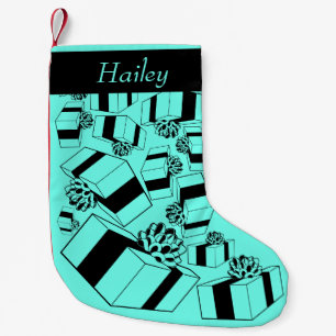 Petite Chaussette De Noël Nom personnalisé Aqua Black Cadeaux Motif