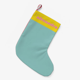 Petite Chaussette De Noël Nom personnalisé Bleu jaune rose Bloc de couleur N