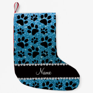Petite Chaussette De Noël Nom personnalisé bleu parties scintillant noir pat