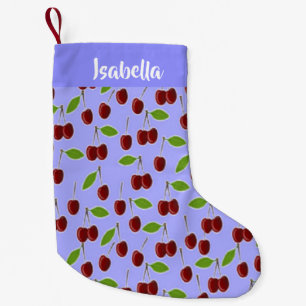 Petite Chaussette De Noël Nom personnalisé cerises motif bleu