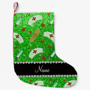 Petite Chaussette De Noël Nom personnalisé chaux vert parties scintillant in