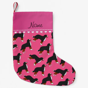 Petite Chaussette De Noël Nom personnalisé chien de montagne bernois rose