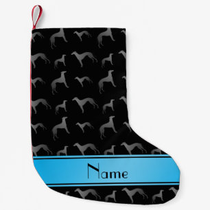 Petite Chaussette De Noël Nom personnalisé Chiens noirs Greyhound
