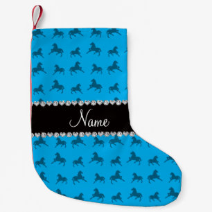 Petite Chaussette De Noël Nom personnalisé ciel bleu cheval motif