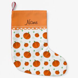Petite Chaussette De Noël Nom personnalisé citrouilles orange blanc