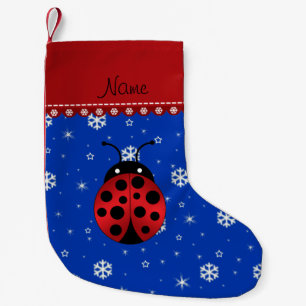 Petite Chaussette De Noël Nom personnalisé coccinelle bleu flocons de neige