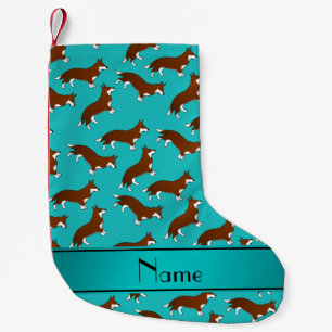Petite Chaussette De Noël Nom personnalisé corgi corgi cardigan turquoise