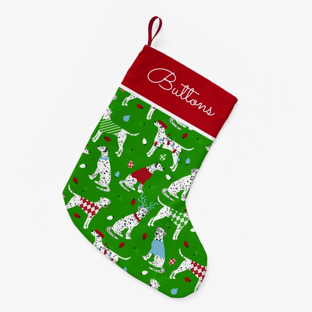 Petite Chaussette De Noël Nom personnalisé dalmate de Noël (Devant (Accrochage))