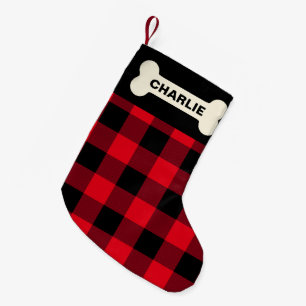Petite Chaussette De Noël Nom personnalisé de l'os de chien plaid Russe Red 