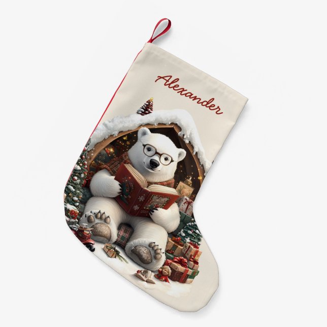 Petite Chaussette De Noël Nom personnalisé de l'ours polaire (Devant (Accrochage))