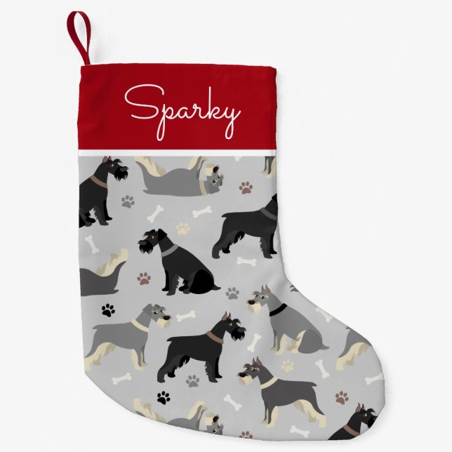 Petite Chaussette De Noël Nom personnalisé des pattes et des os Schnauzer (Devant)