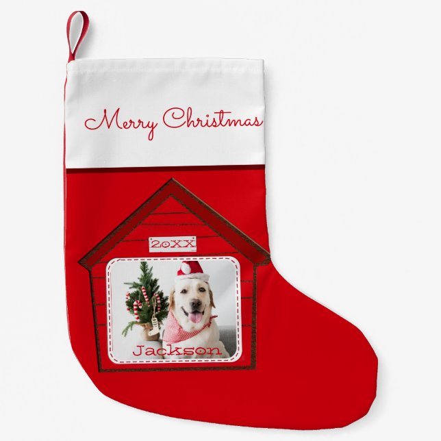 Petite Chaussette De Noël Nom personnalisé du chien de famille et portrait p (Devant)