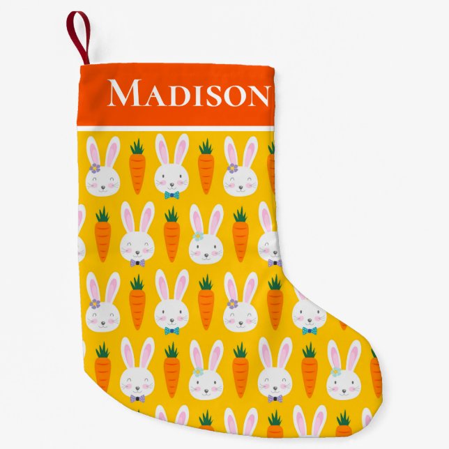 Petite Chaussette De Noël Nom personnalisé du Motif de carottes de lapin de  (Devant)