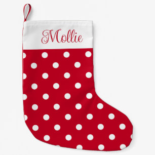 Petite Chaussette De Noël Nom personnalisé du point Polka rouge et blanc