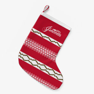 Petite Chaussette De Noël Nom personnalisé Élégant Snowflakes Motif Rouge