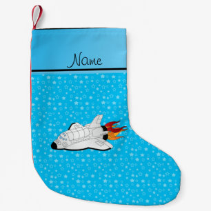 Petite Chaussette De Noël Nom personnalisé espace navette étoiles bleues