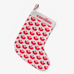 Petite Chaussette De Noël Nom personnalisé festif géométrique rose rouge
