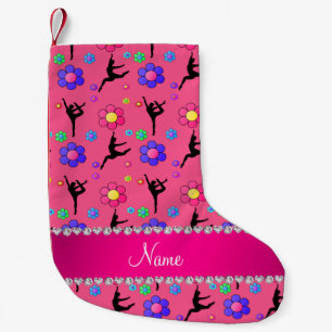 Petite Chaussette De Noël Nom personnalisé fleurs de gymnastique rose