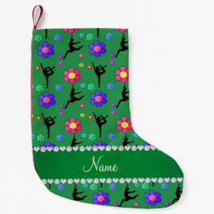Petite Chaussette De Noël Nom personnalisé fleurs de gymnastique verte