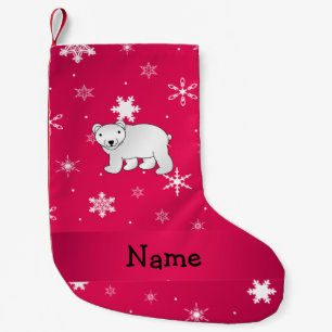 Petite Chaussette De Noël Nom personnalisé Flocon de neige rose ours polaire