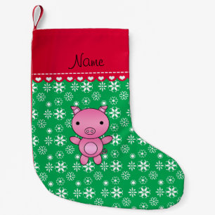 Petite Chaussette De Noël Nom personnalisé flocon de neige vert cochon