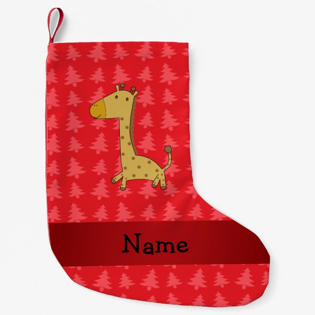 Petite Chaussette De Noël Nom personnalisé girafe arbres de Noël rouges (Devant)