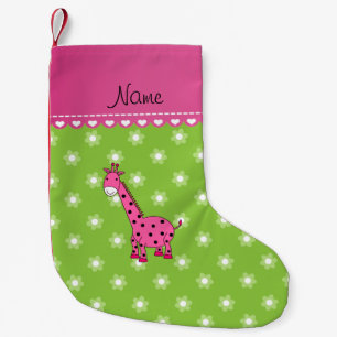 Petite Chaussette De Noël Nom personnalisé girafe rose fleurs vertes
