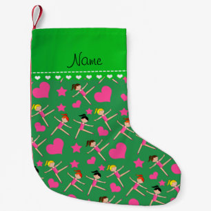 Petite Chaussette De Noël Nom personnalisé Green girl gymnaste coeur stars