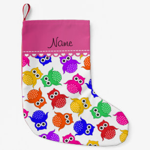 Petite Chaussette De Noël Nom personnalisé hibou arc-en-ciel blanc