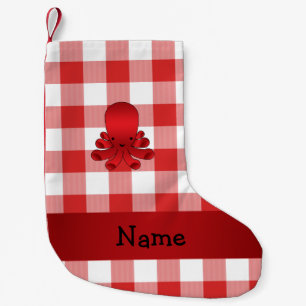 Petite Chaussette De Noël Nom personnalisé joli pieuvre rouge checkers