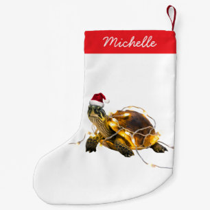 Petite Chaussette De Noël Nom personnalisé Joyeuse tortue de Noël à Père Noë