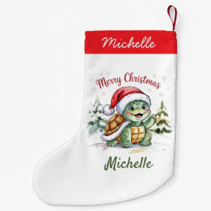 Petite Chaussette De Noël Nom personnalisé Joyeuse tortue de Noël à Père Noë