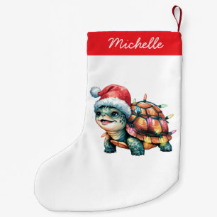 Petite Chaussette De Noël Nom personnalisé Joyeuse tortue de Noël à Père Noë
