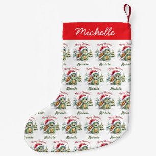 Petite Chaussette De Noël Nom personnalisé Joyeuse tortue de Noël à Père Noë