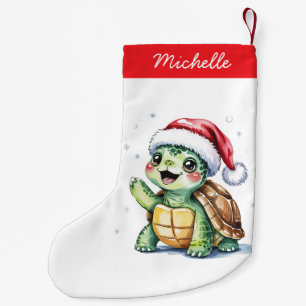 Petite Chaussette De Noël Nom personnalisé Joyeuse tortue de Noël à Père Noë