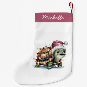 Petite Chaussette De Noël Nom personnalisé Joyeuse tortue de Noël à Père Noë